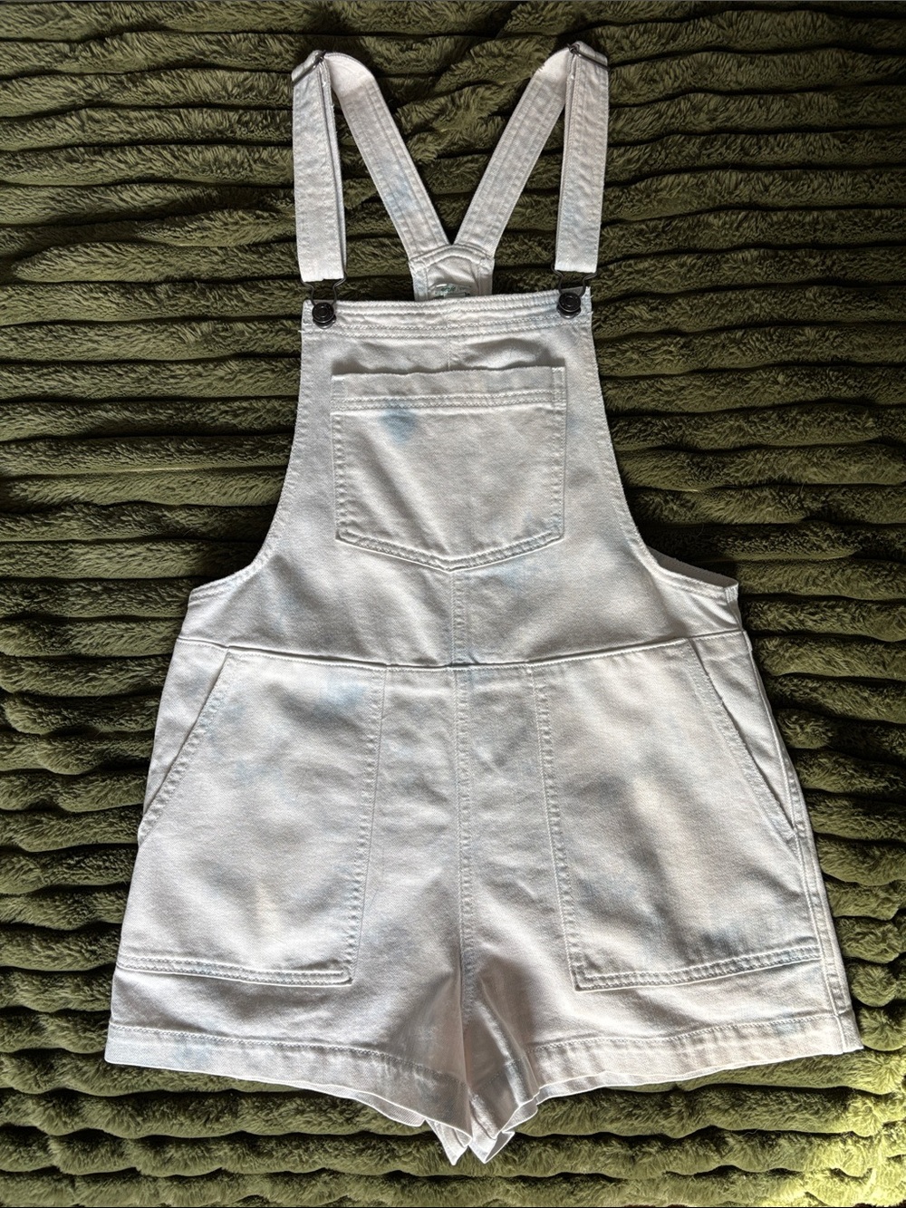 Aerie White Denim Light Tye Dye Short Overalls
